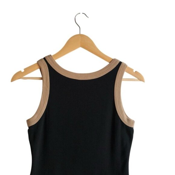 Esprit Ribbed Black & Tan Sleeveless Tank Dress Small Y2K Logo - Picture 9 of 13